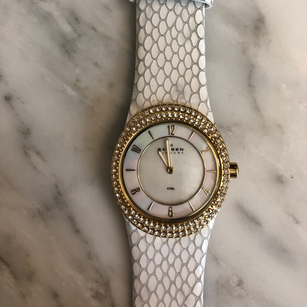 Skagen leather snake skin patterned watch